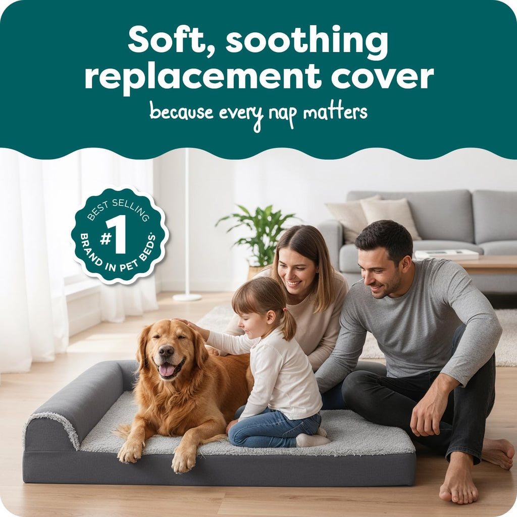 furhaven replacement dog bed cover two-tone faux fur shown in use