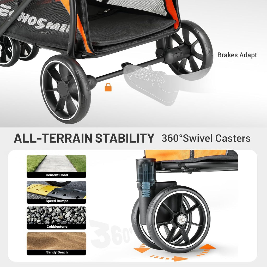 echosmile dog stroller for medium & small dogs showing dimensions
