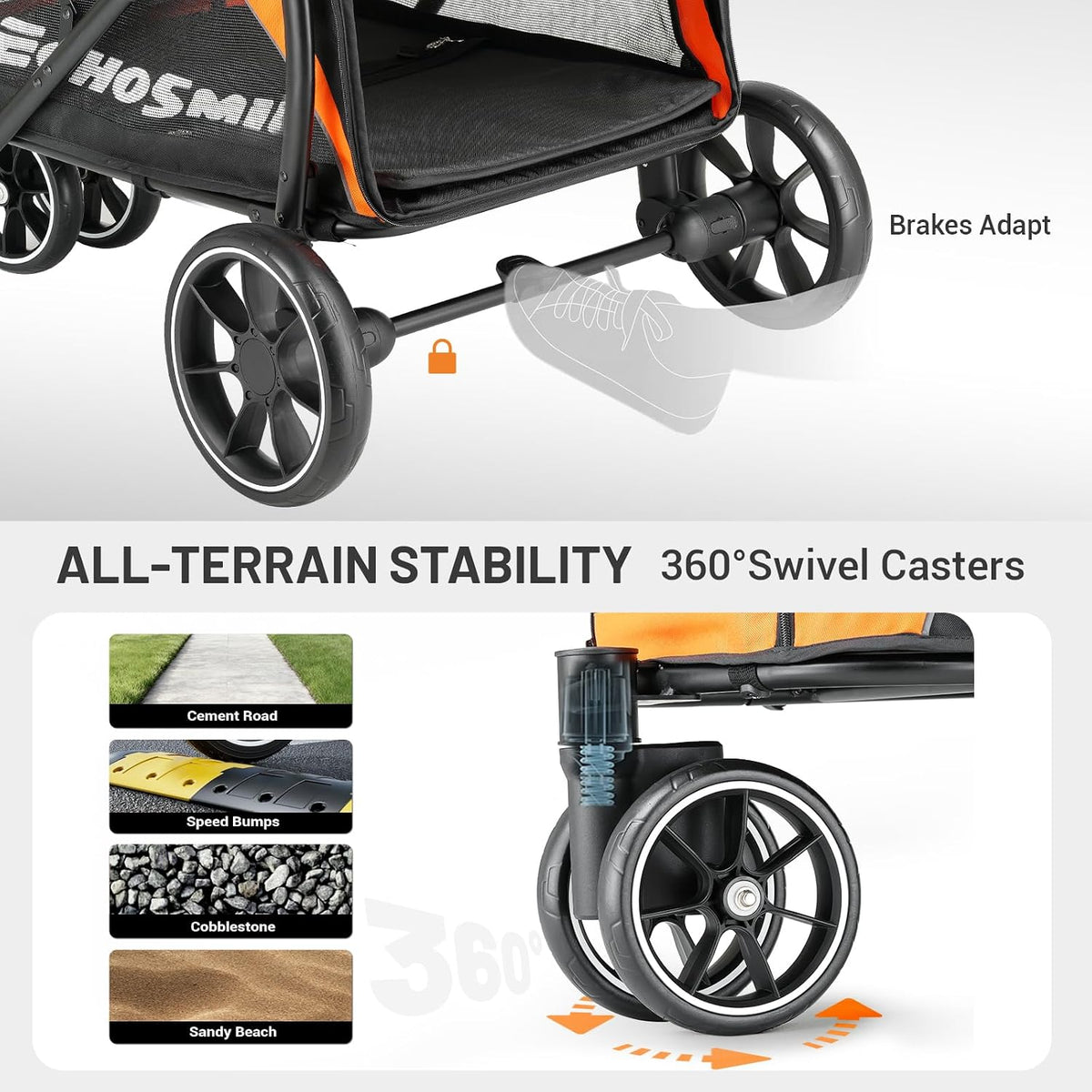 echosmile dog stroller for medium & small dogs showing dimensions