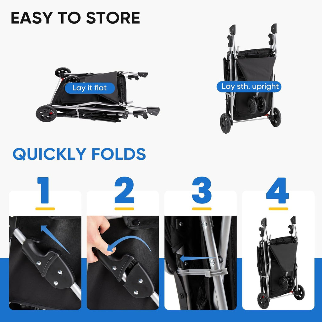 newbulig foldable 3 wheel pet stroller for medium on a desk or shelf