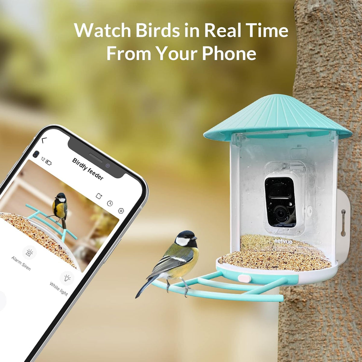 netvue by birdfy smart bird feeder with camera showing dimensions