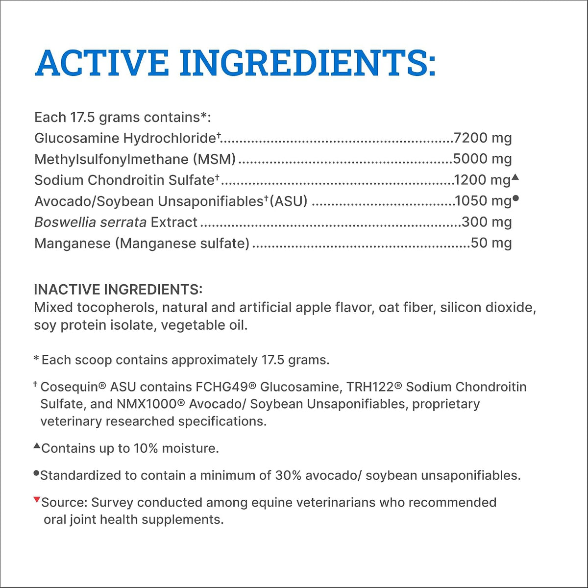 nutramax cosequin asu horse joint supplement + glucosamine showing dimensions