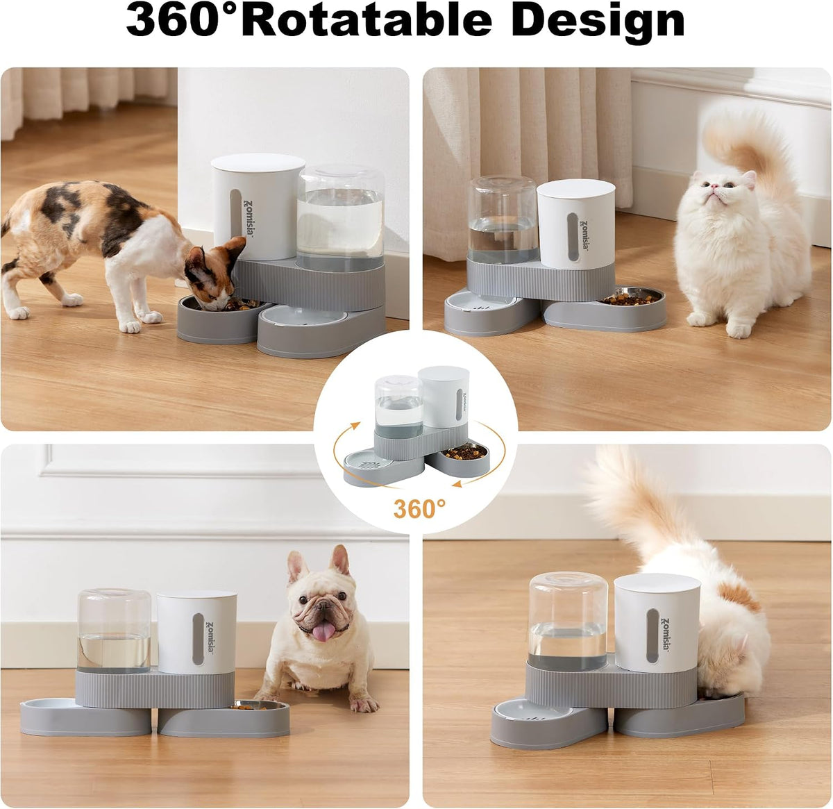 zomisia gravity cat feeder and water dispenser, side view