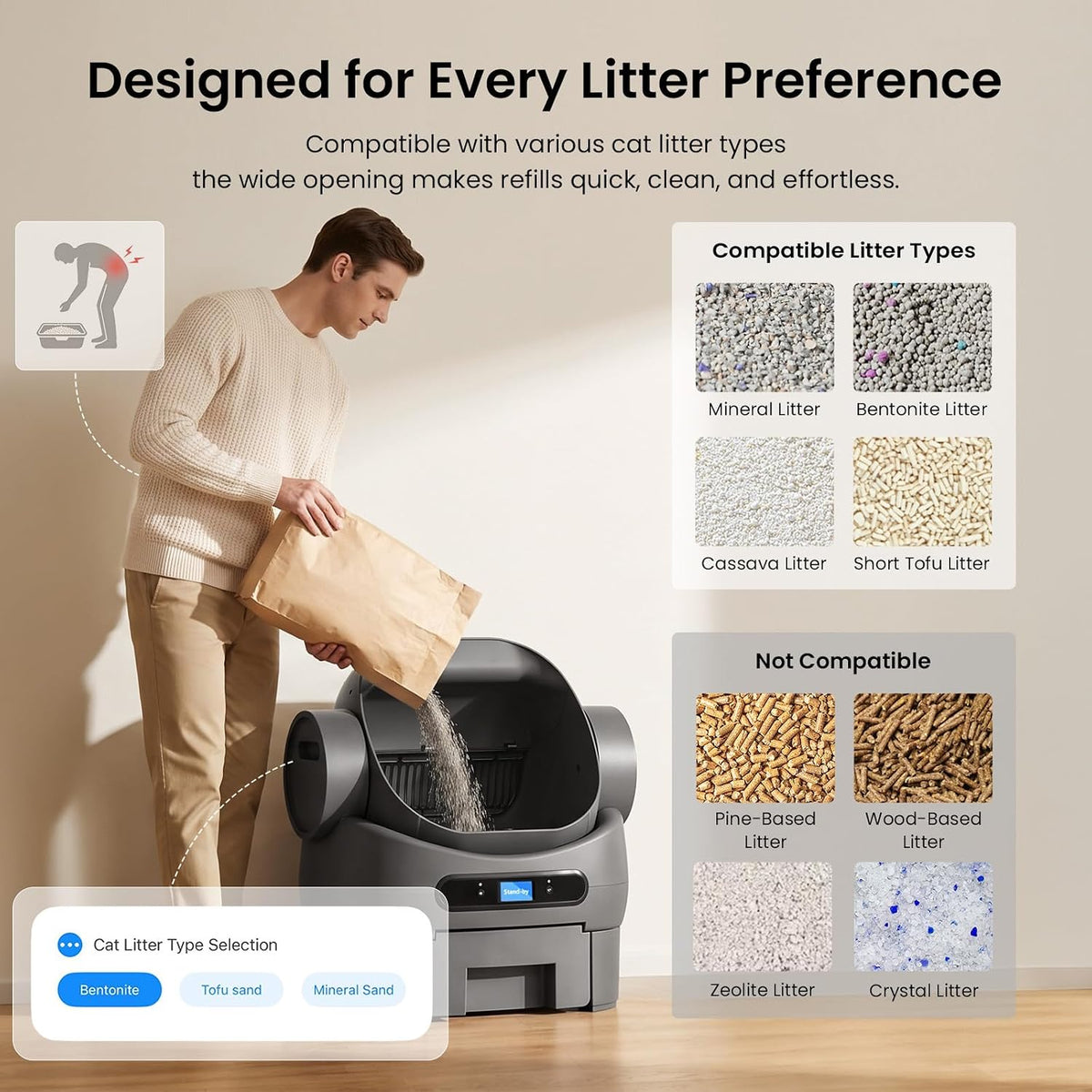 automatic cat litter box, smart self cleaning cat, side view