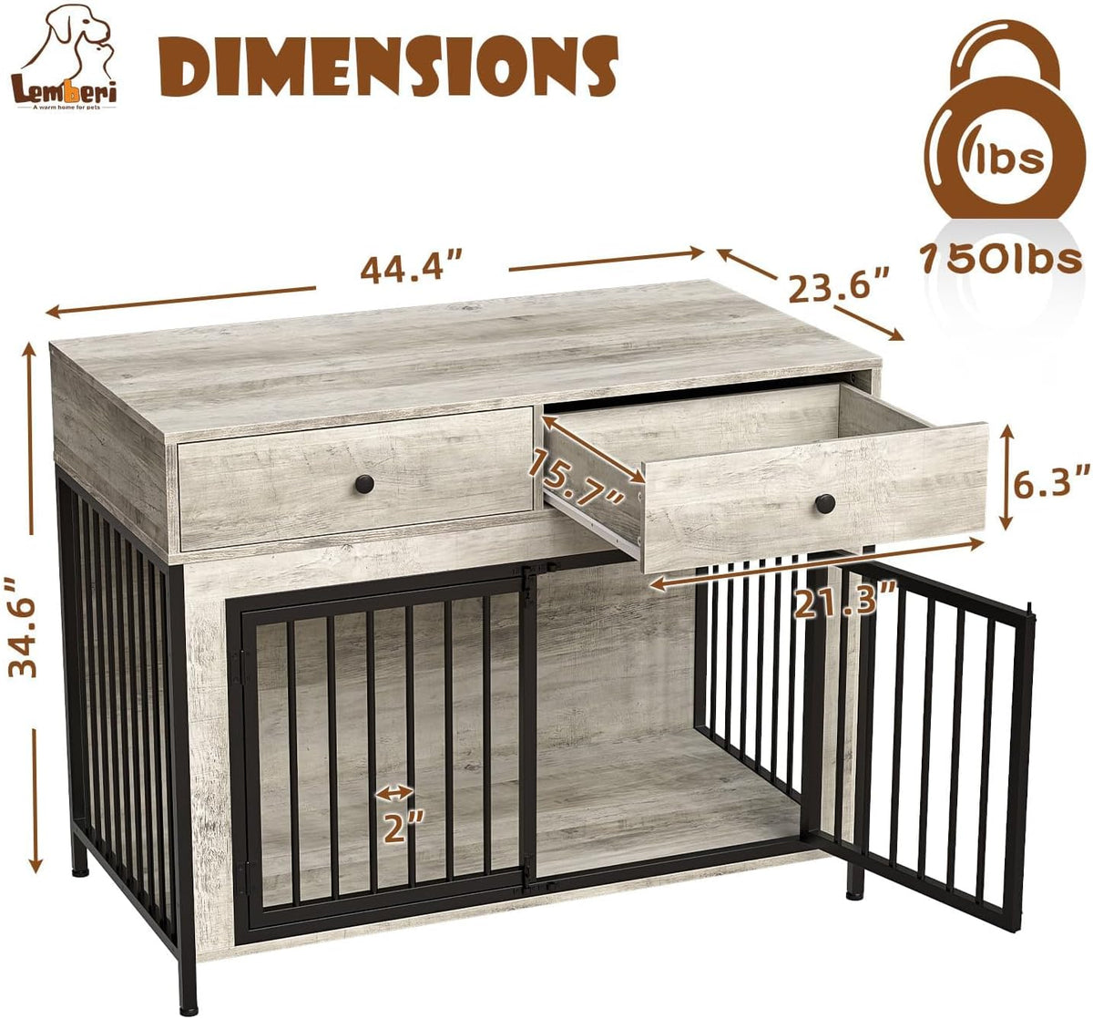 lemberi 44 inch large dog crate furniture with shown in use