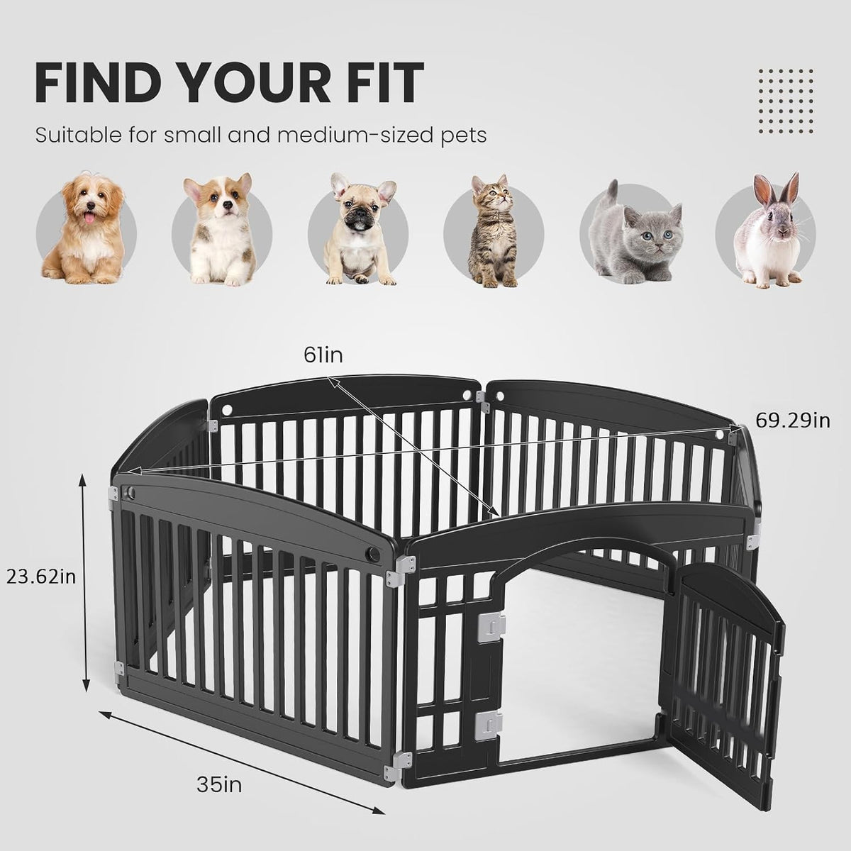 sweetcrispy dog playpen, 6 panels indoor plastic puppy showing dimensions