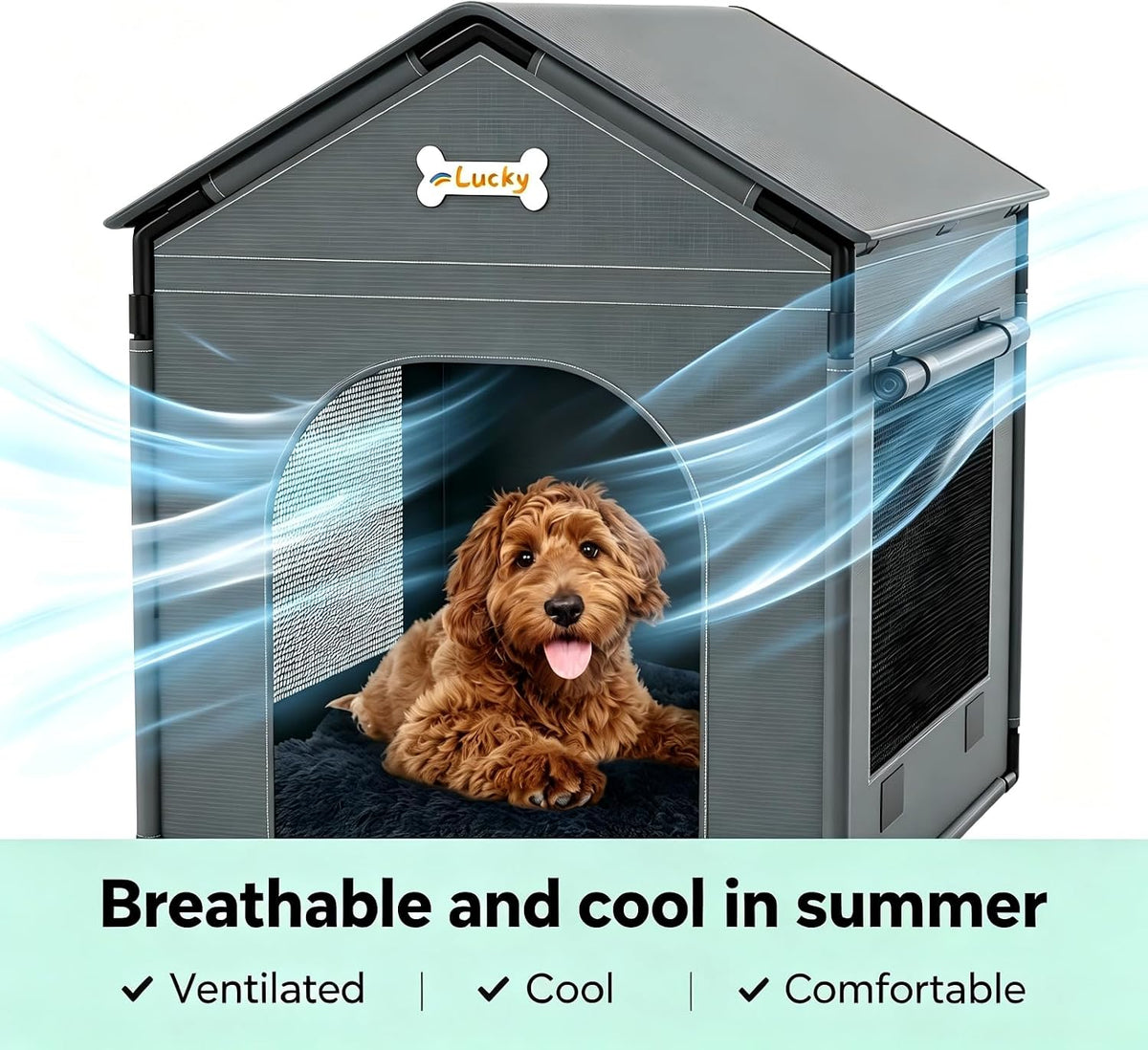 27.6" dog house indoor outdoor dog kennel tent, close-up detail
