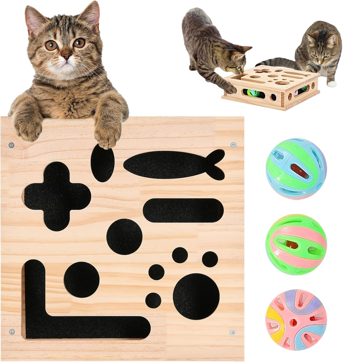cat nail file enrichment box, sandpaper scratcher toy, main product view