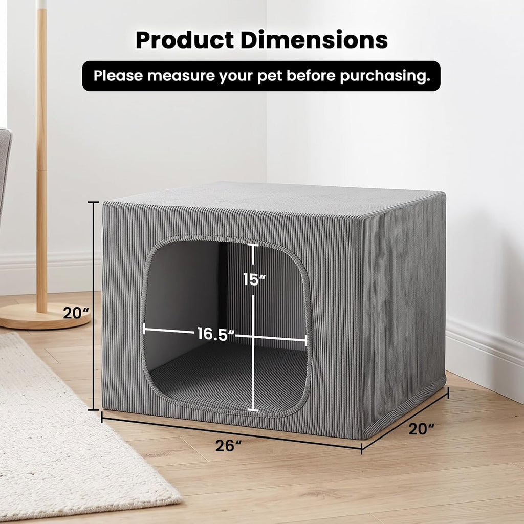 indoor dog house for small medium dogs, corduroy showing dimensions