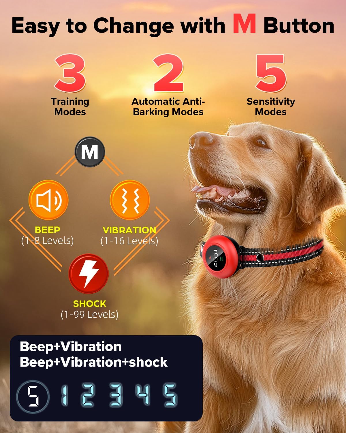 xdx 2-in-1 dog shock collar & bark collar, close-up detail