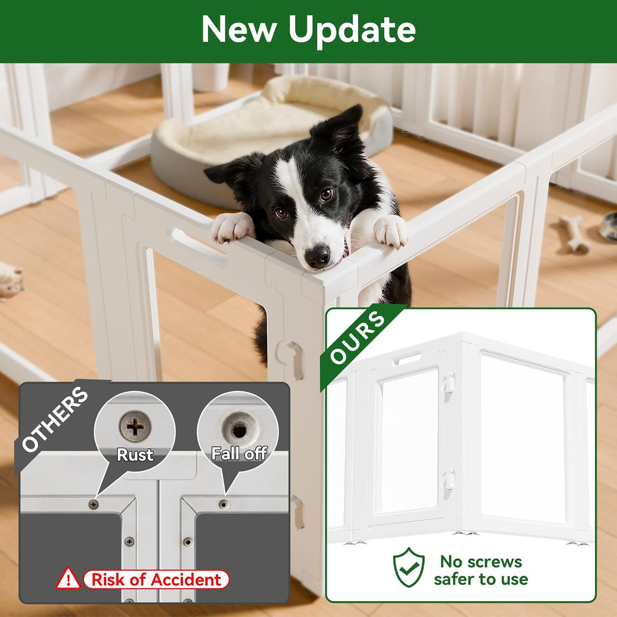 everfront clear acrylic dog playpen indoor, 30" h shown in use