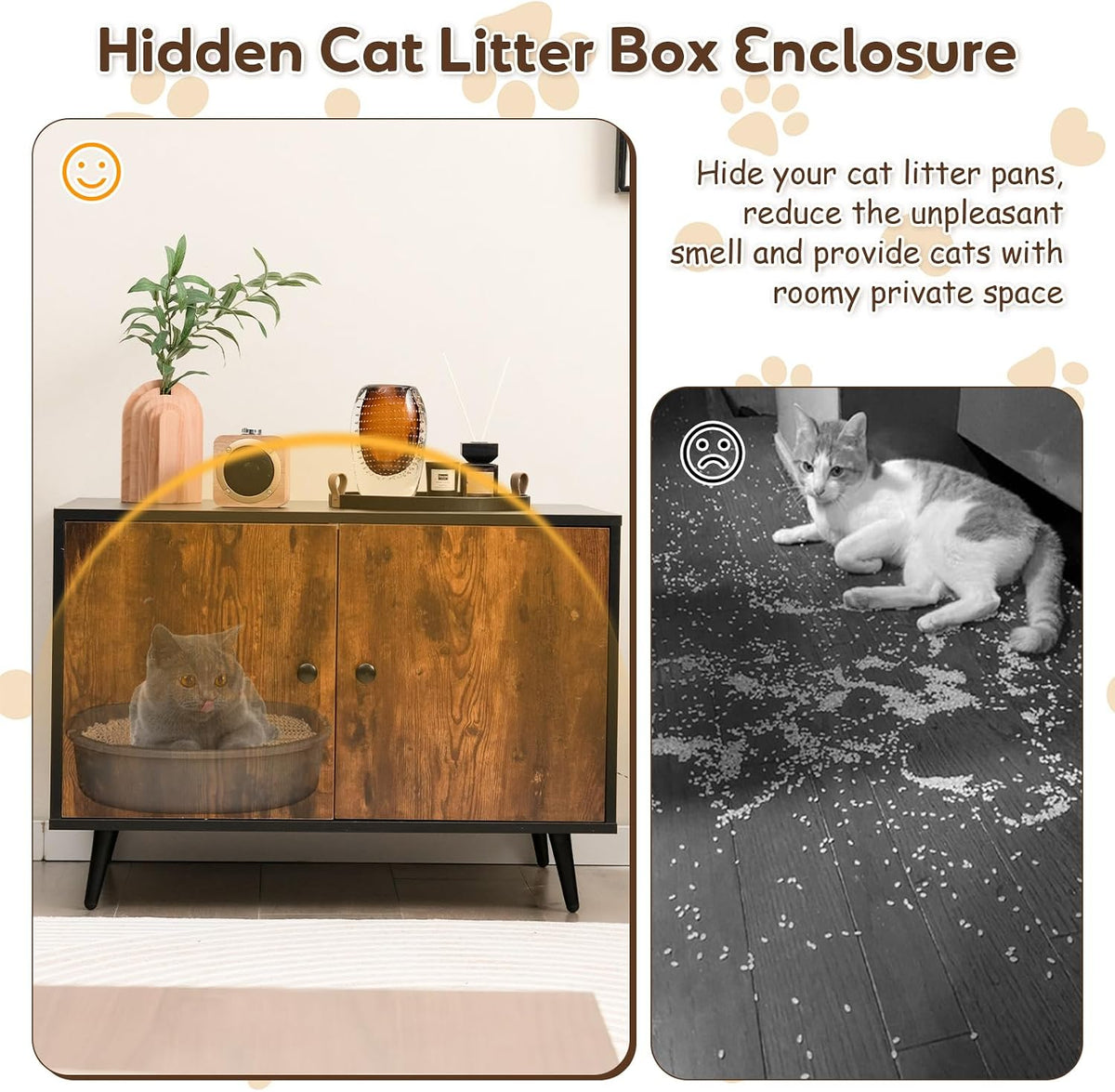 tangkula cat litter box enclosure, hidden cat washroom showing dimensions