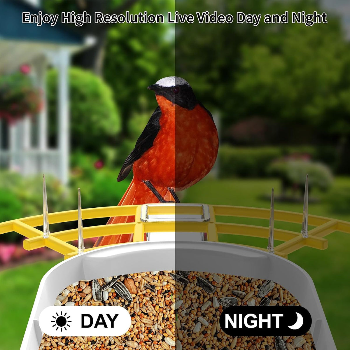 fazoxo bird feeder with camera,birds house camera,solar powered,yellow showing dimensions