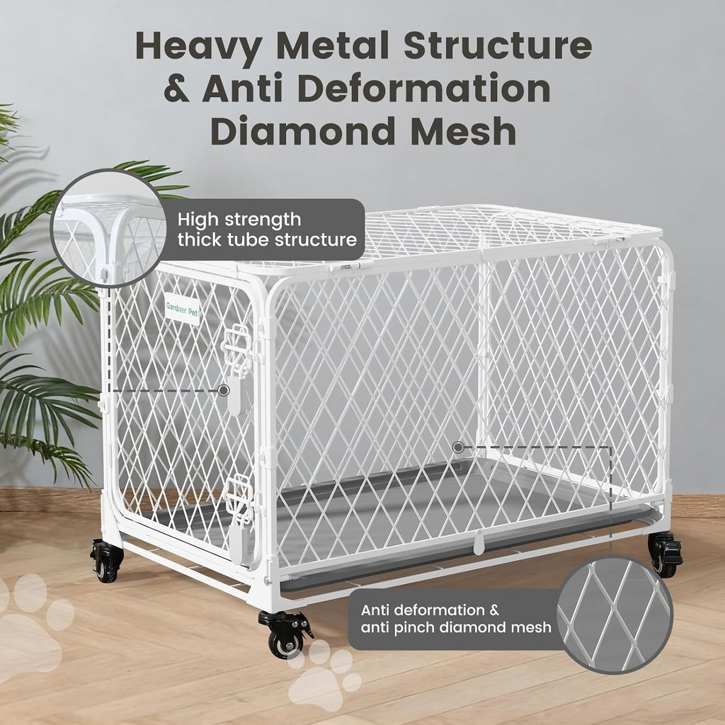 42 inch collapsible dog crate with diamond mesh, side view