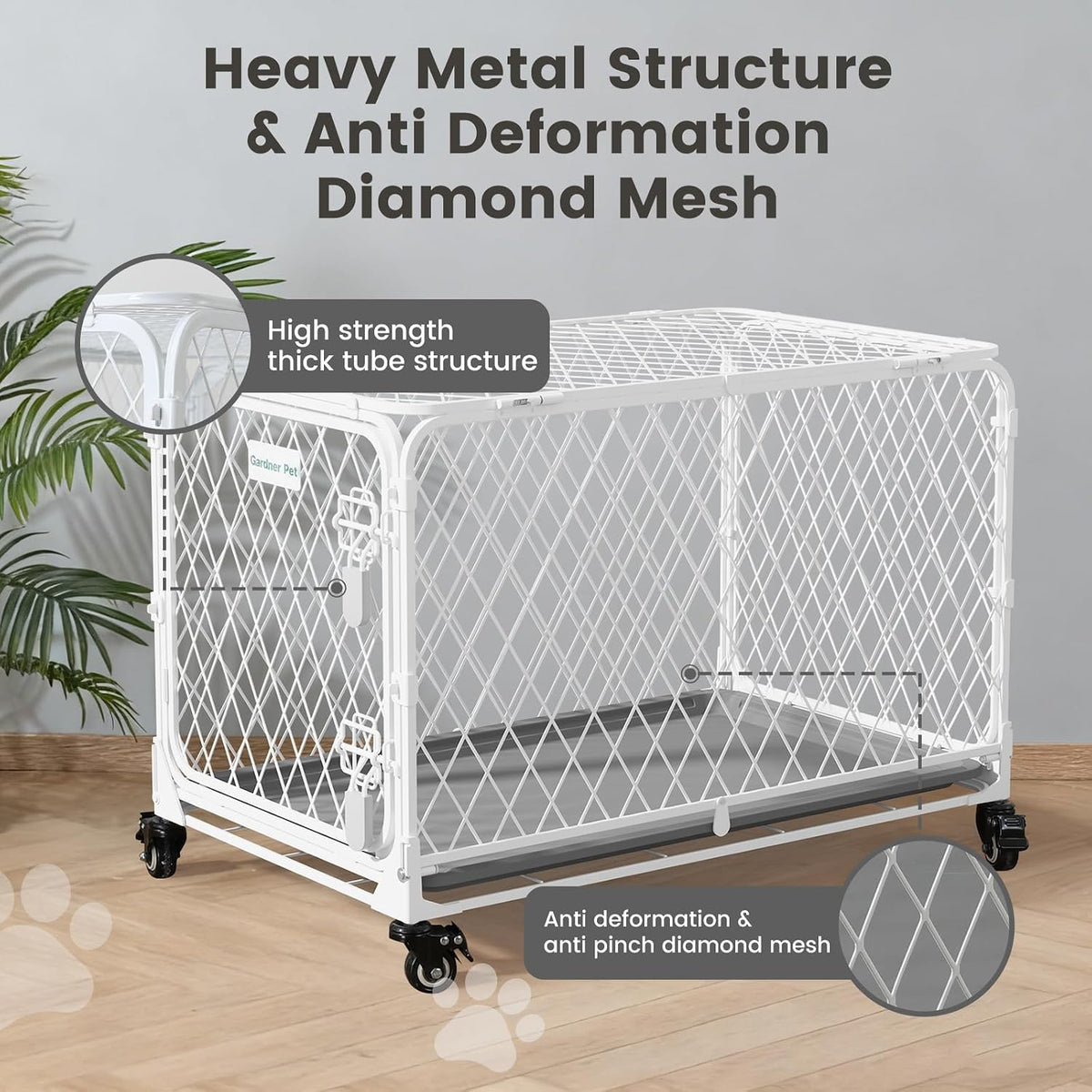42 inch collapsible dog crate with diamond mesh, side view