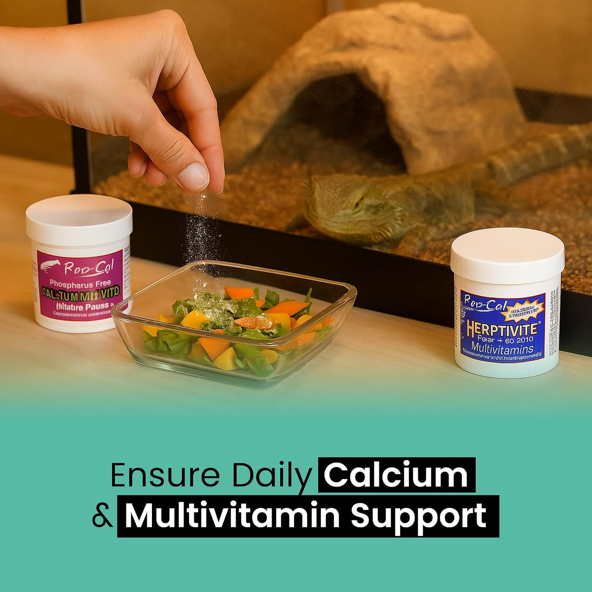 reptile calcium with d3 3.3 oz. herptivite multivitamin showing dimensions