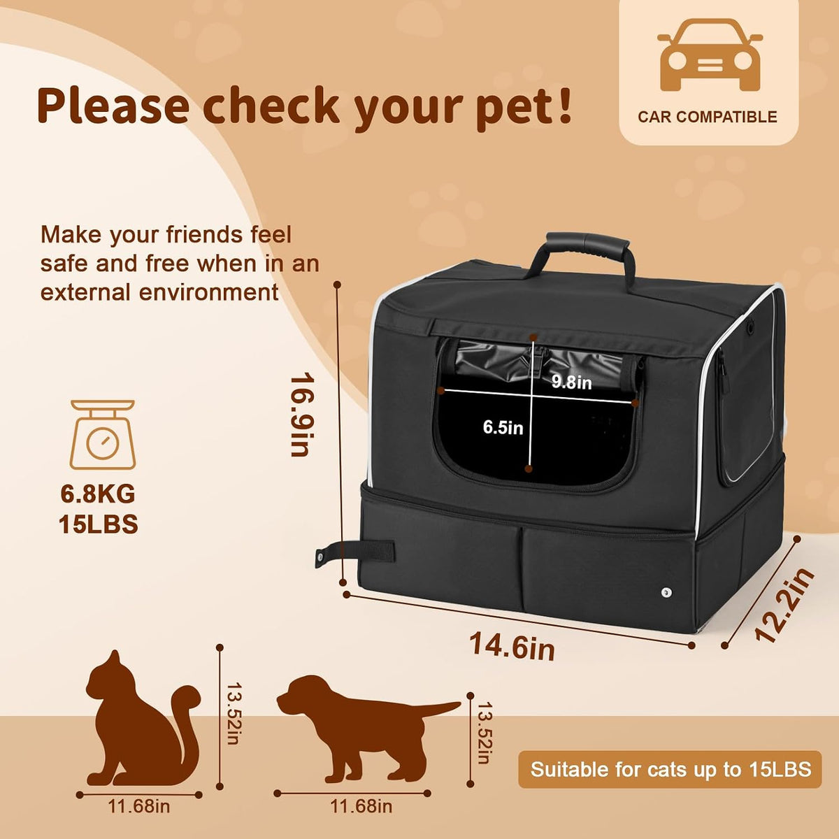 cat enclosed travel litter box kit with lid shown in use