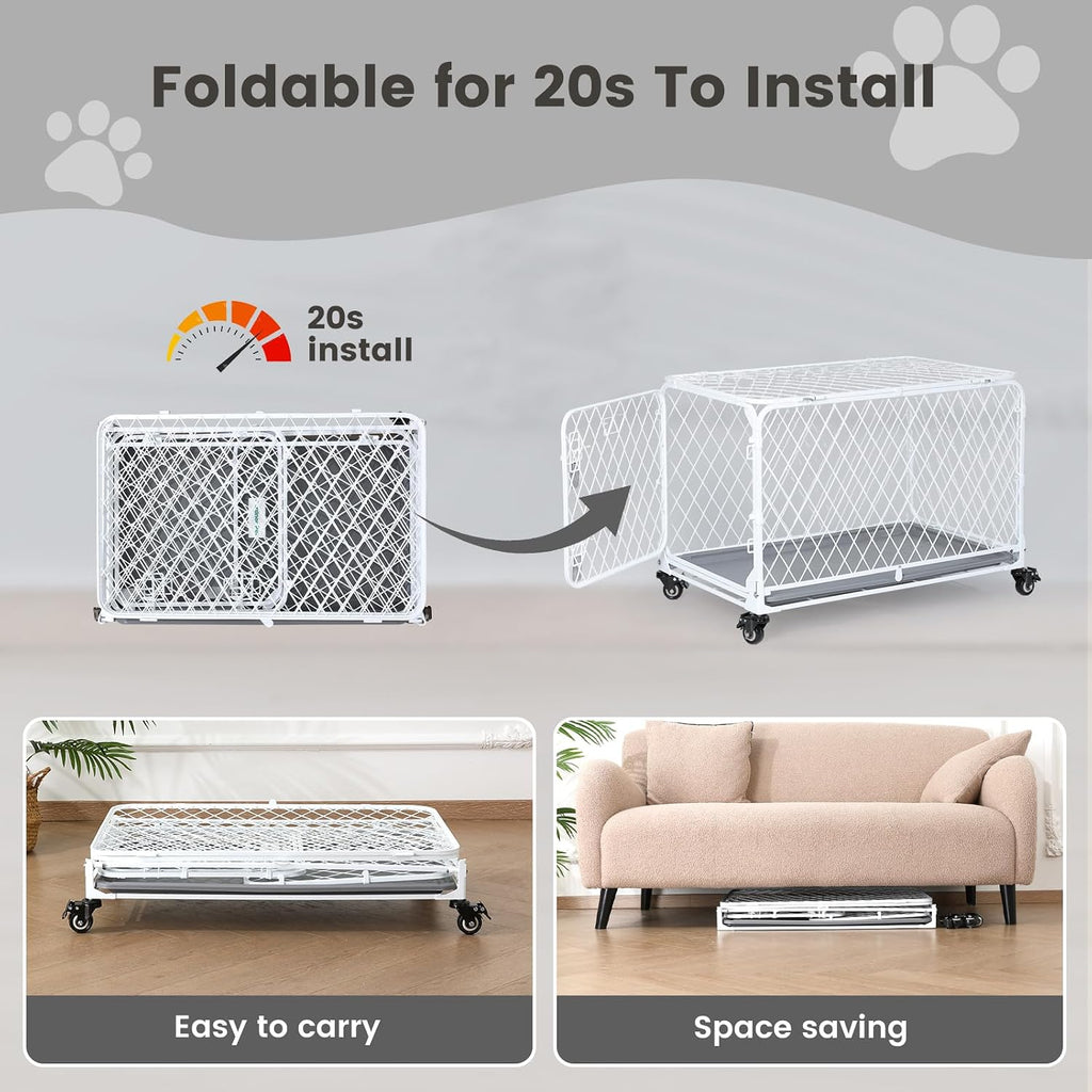 42 inch collapsible dog crate with diamond mesh, close-up detail