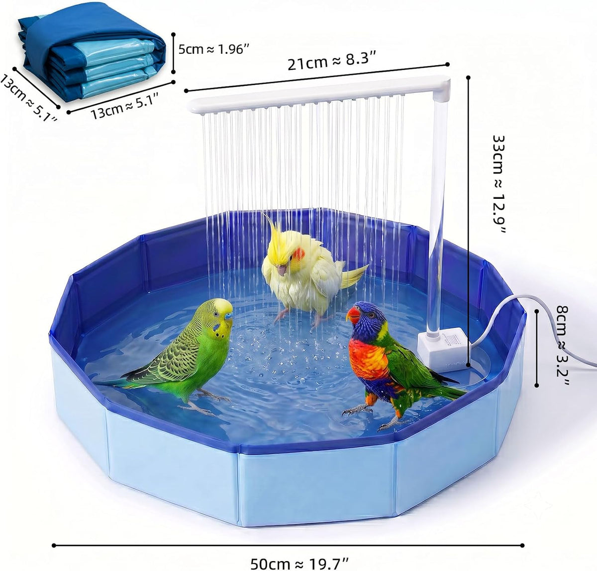 large automatic bird bath shower, portable bird bathtub shown in use