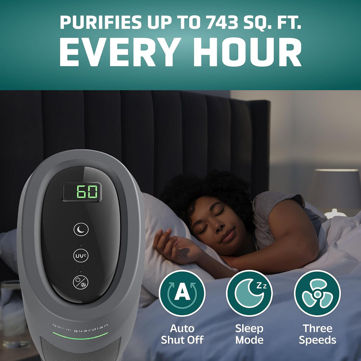 germguardian hepa indoor large room air purifier for shown in use