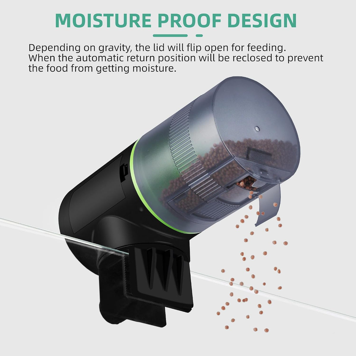 freesea aquarium automatic fish feeder: programmable dispenser, side view