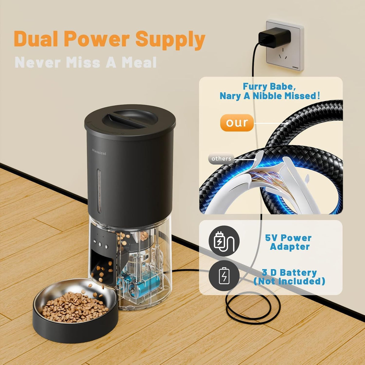 4.2l automatic cat feeder,2.4g wifi timed auto cat, side view