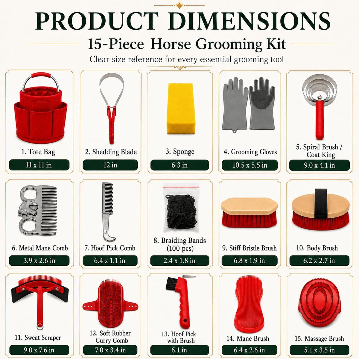 equine grooming kit for care bathing & shedding, close-up detail