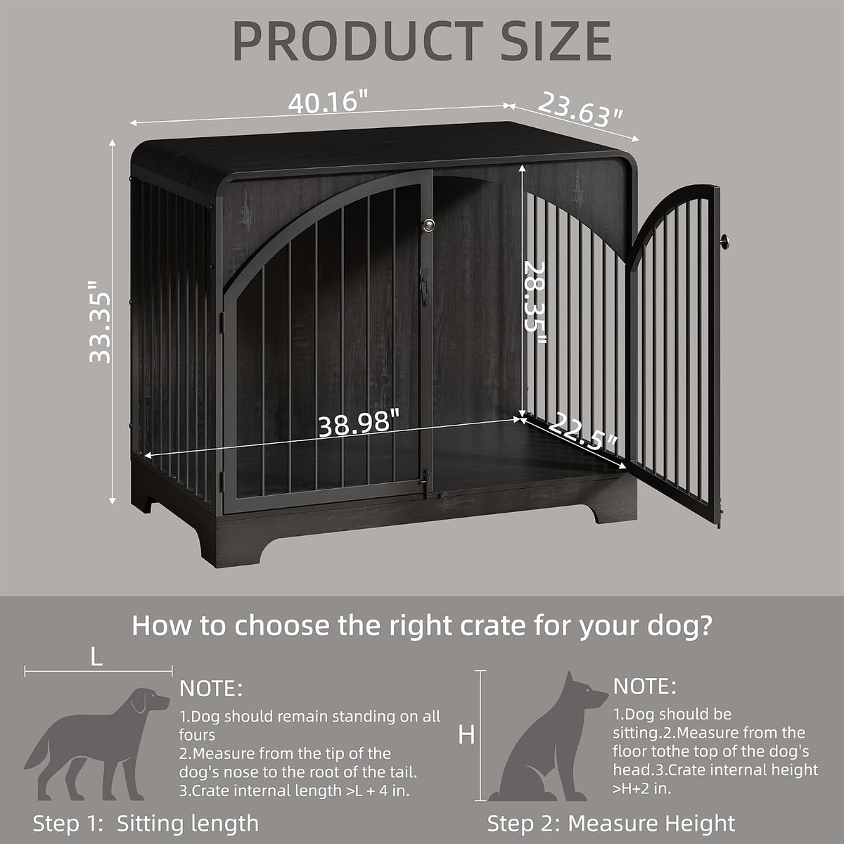 40" farmhouse dog crate furniture for large/medium dogs shown in use