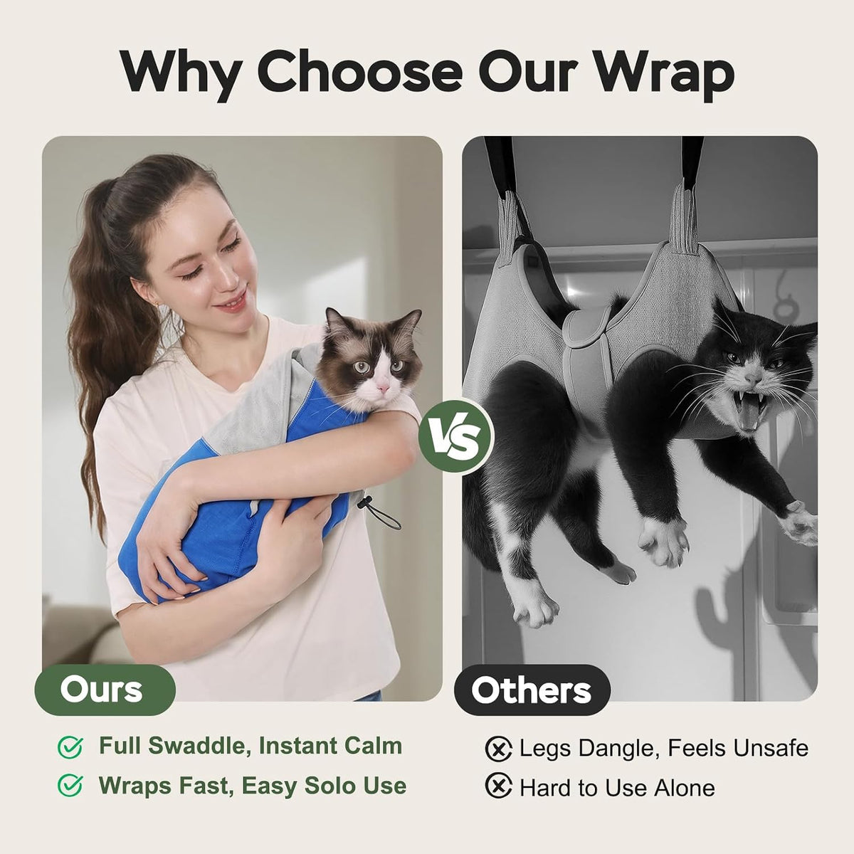 cat wrap for cutting nails, self-adhesive cat nail shown in use
