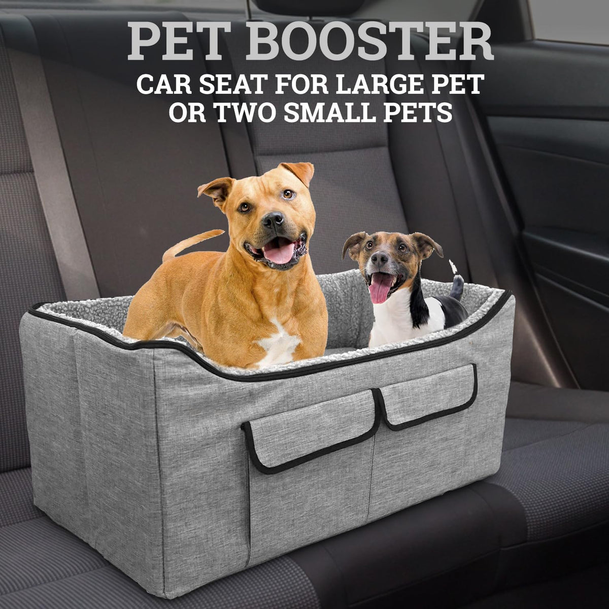 double pet dog booster car seat for large, front angle view