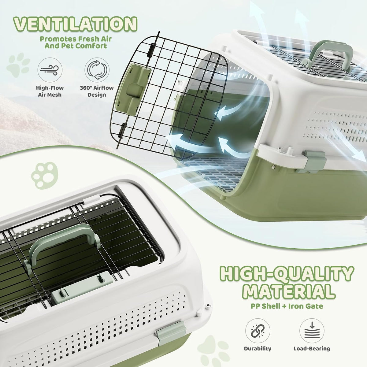 magshion 22 inch hard-sided dog cat carrier, green showing dimensions