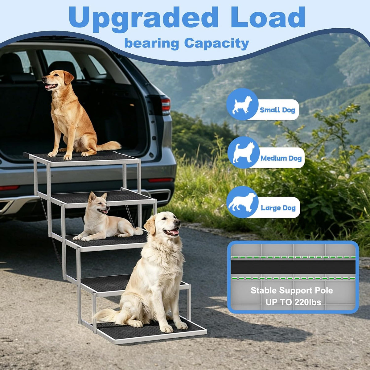dog steps for car & suv – 5-step shown in use