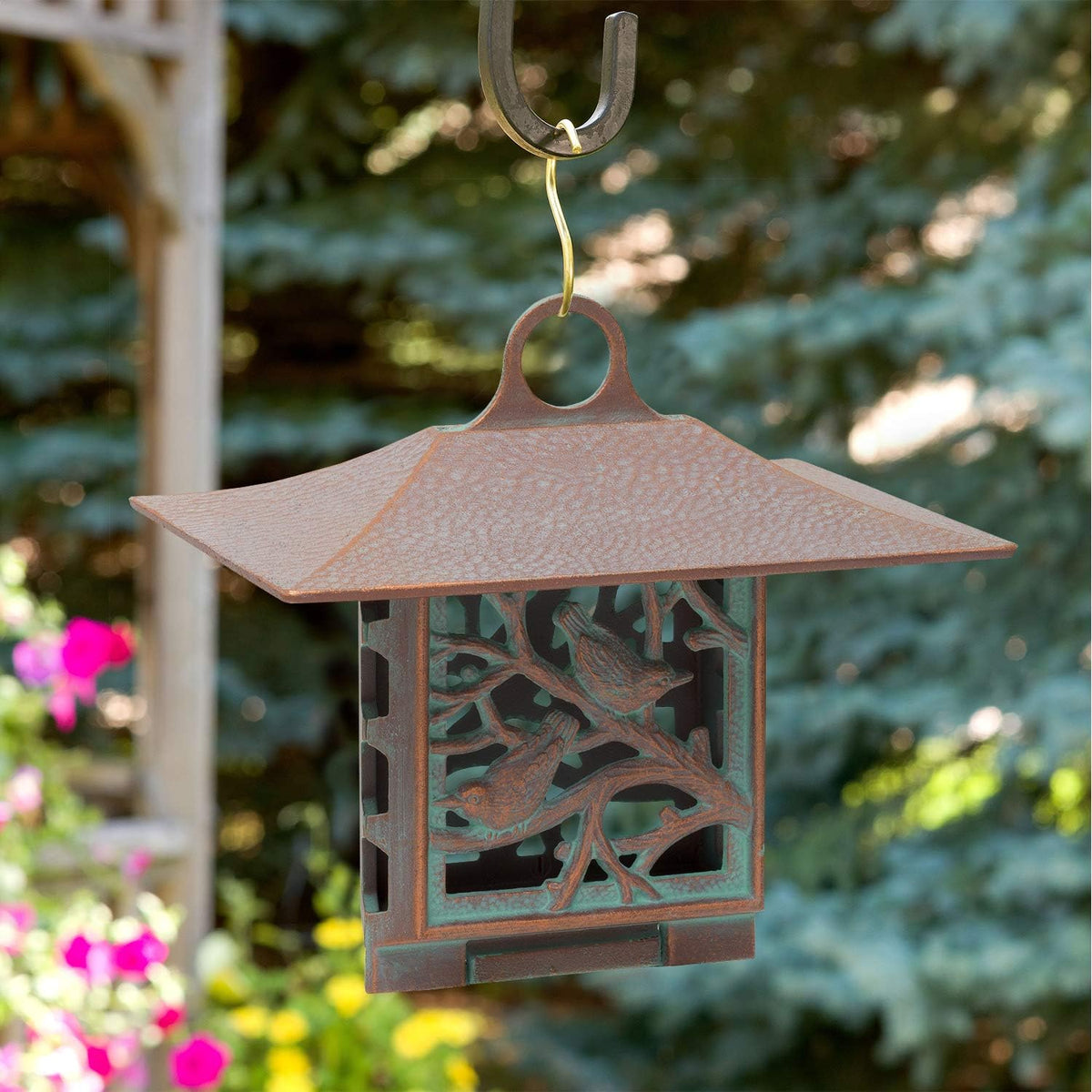 whitehall products nuthatch suet feeder, copper verdi, side view