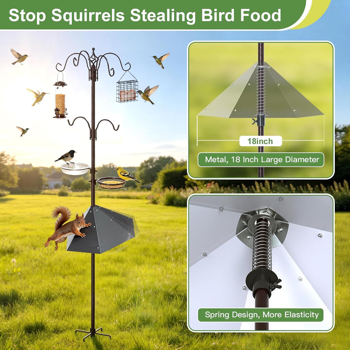 83" squirrel proof bird feeder pole kit with, close-up detail