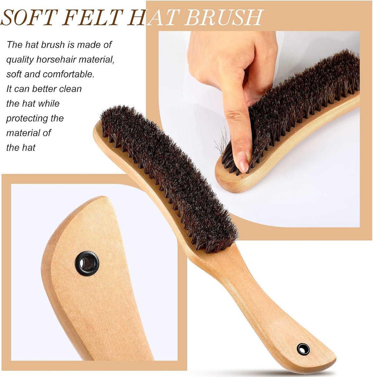 patelai 10 pcs felt hat brush wooden cowboy, side view