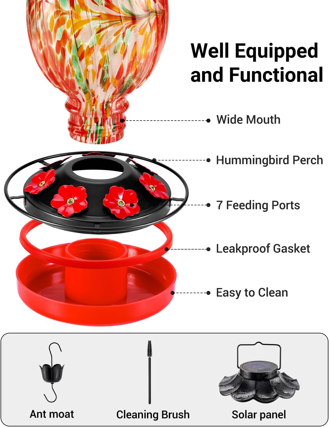 housesapp solar hummingbird feeder - 49 fl.oz hand, close-up detail