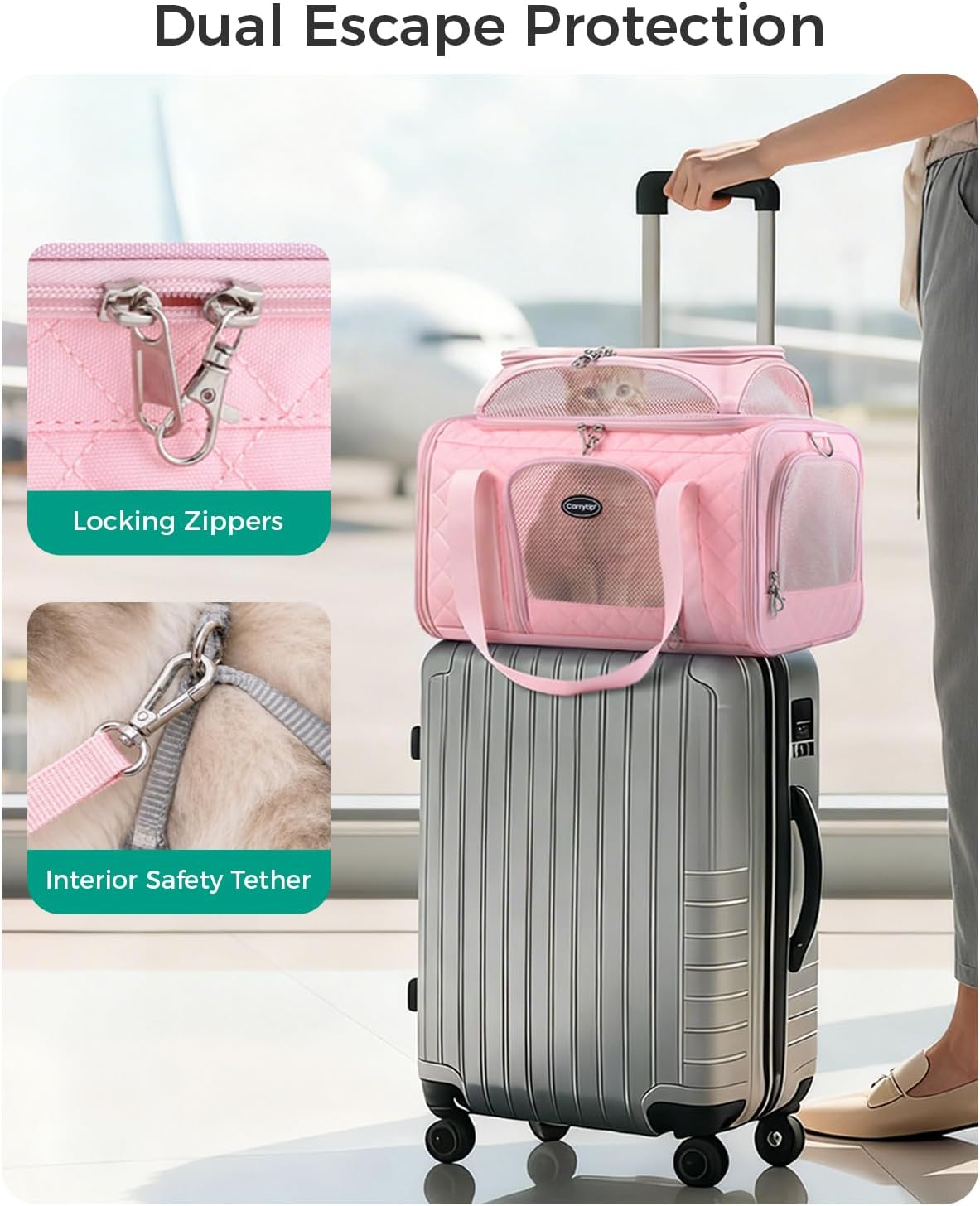 airline approved cat carrier with expandable top, 17x11x9.5, side view