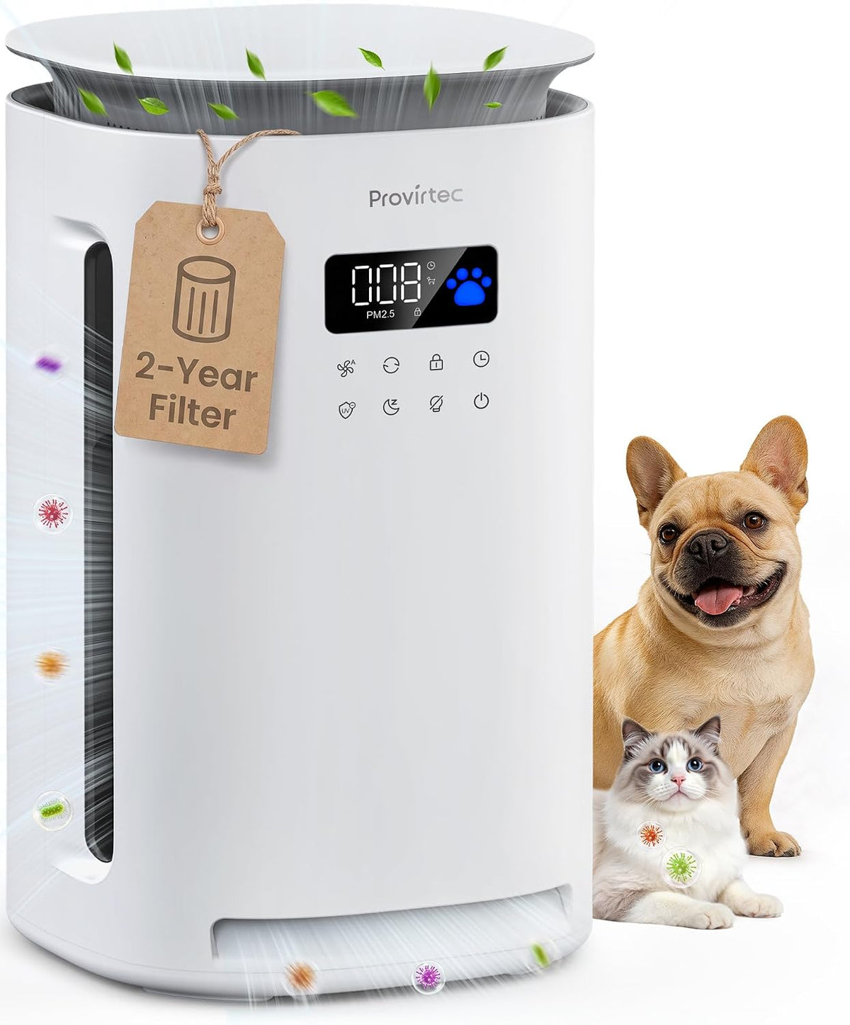 provirtec pet air purifier for home with h13, main product view