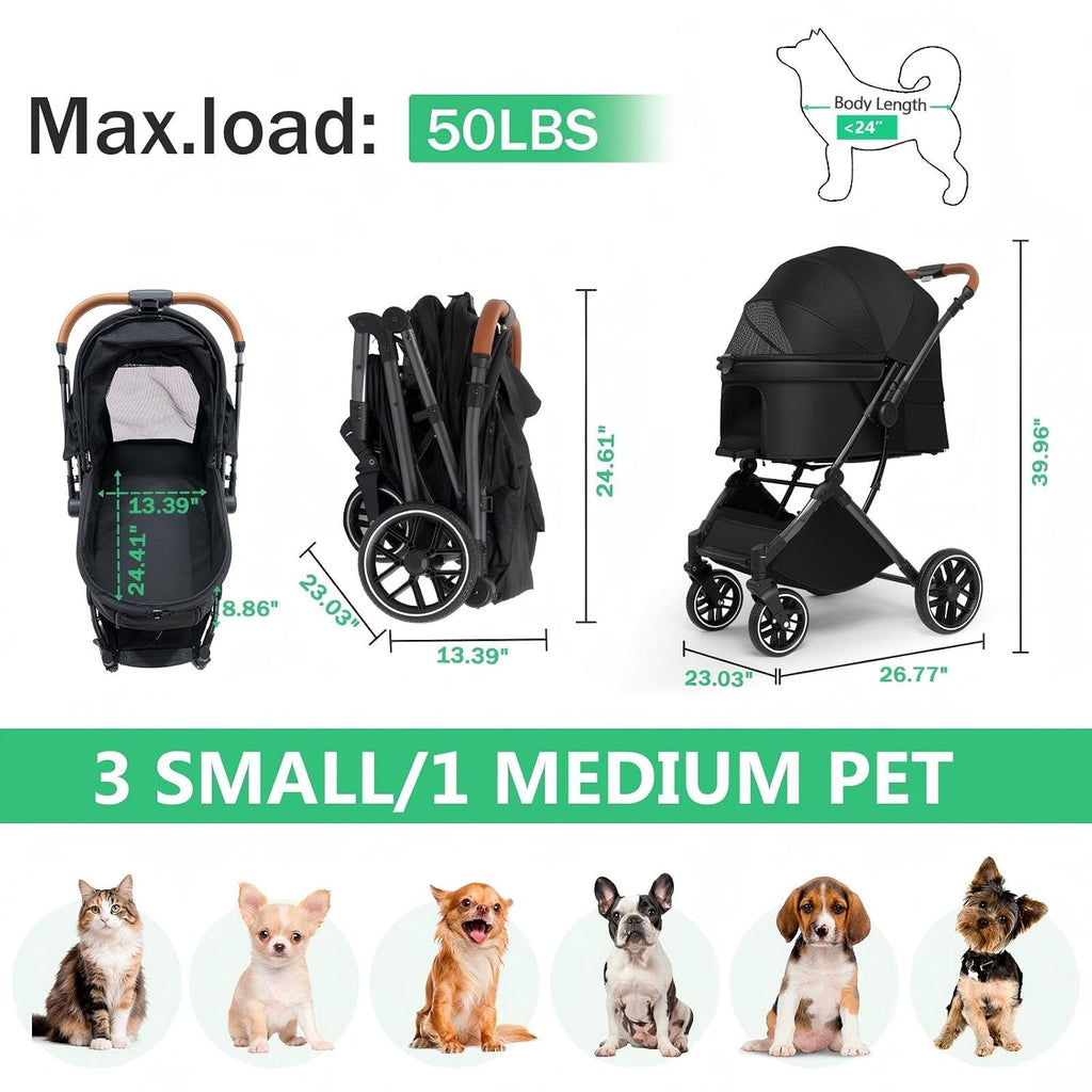 pet stroller for small/medium dogs & cats up, side view