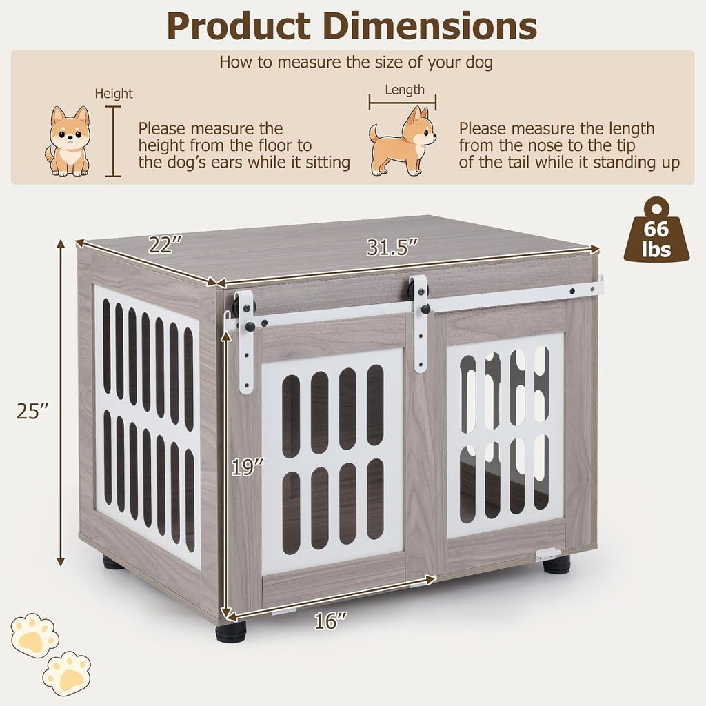 petsite farmhouse wooden dog crate furniture with sliding, close-up detail