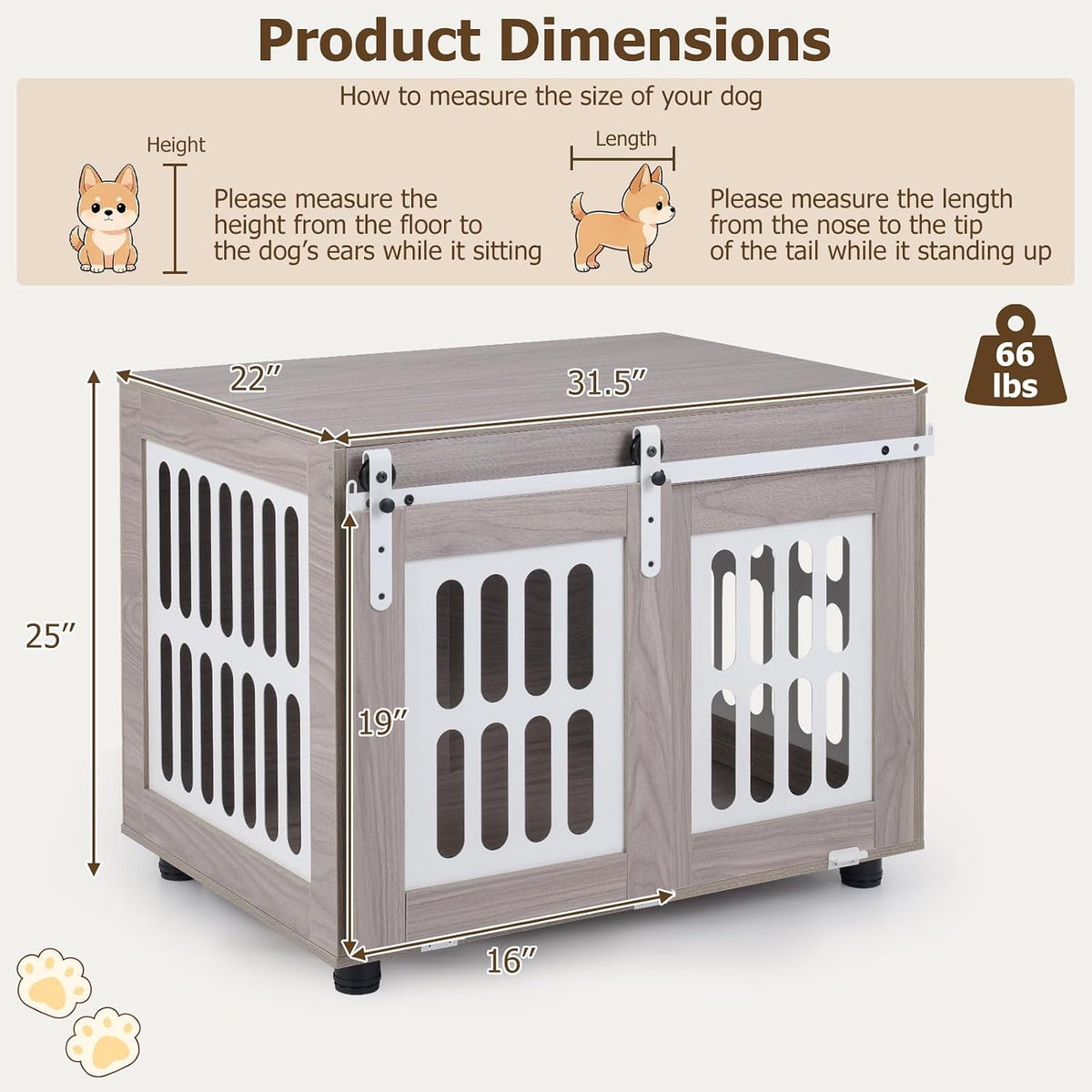 petsite farmhouse wooden dog crate furniture with sliding, close-up detail
