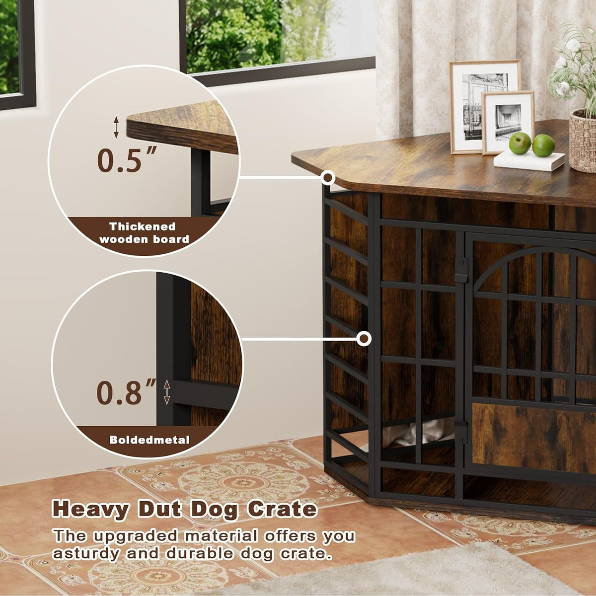 cozpaw 52" corner dog crate furniture, brown, front angle view