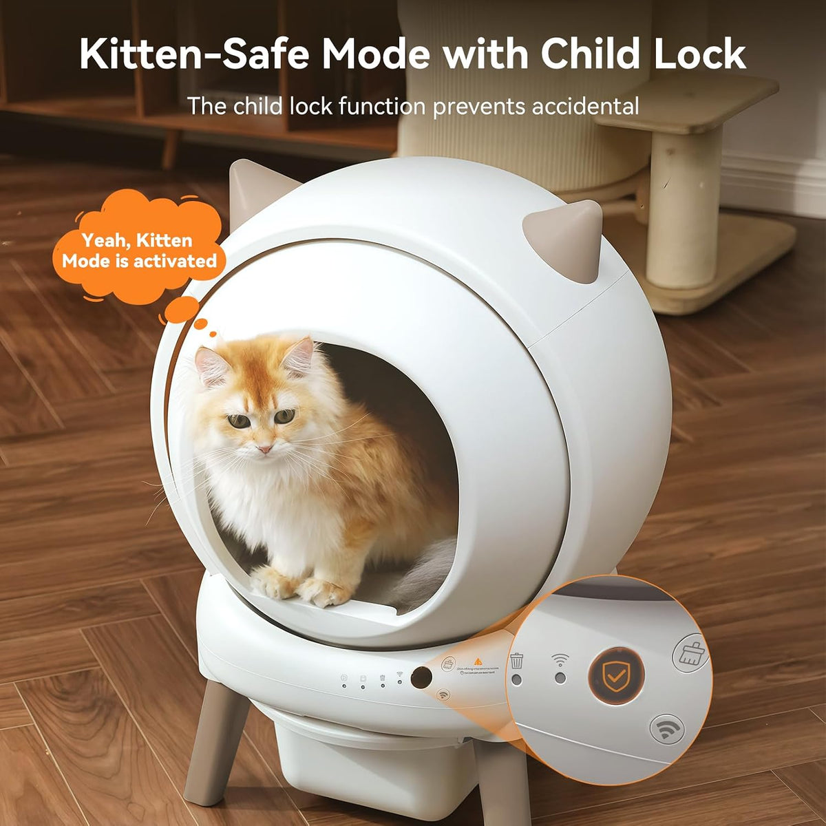 e2 automatic cat litter box smart self cleaning showing dimensions