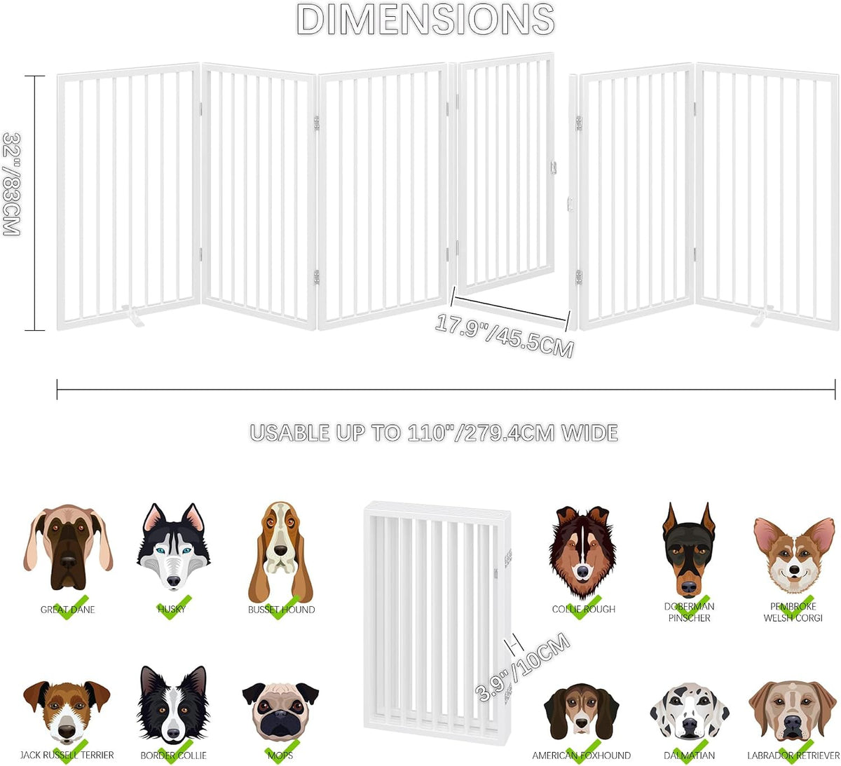 vantas 120" x 32" foldable freestanding extra wide showing dimensions