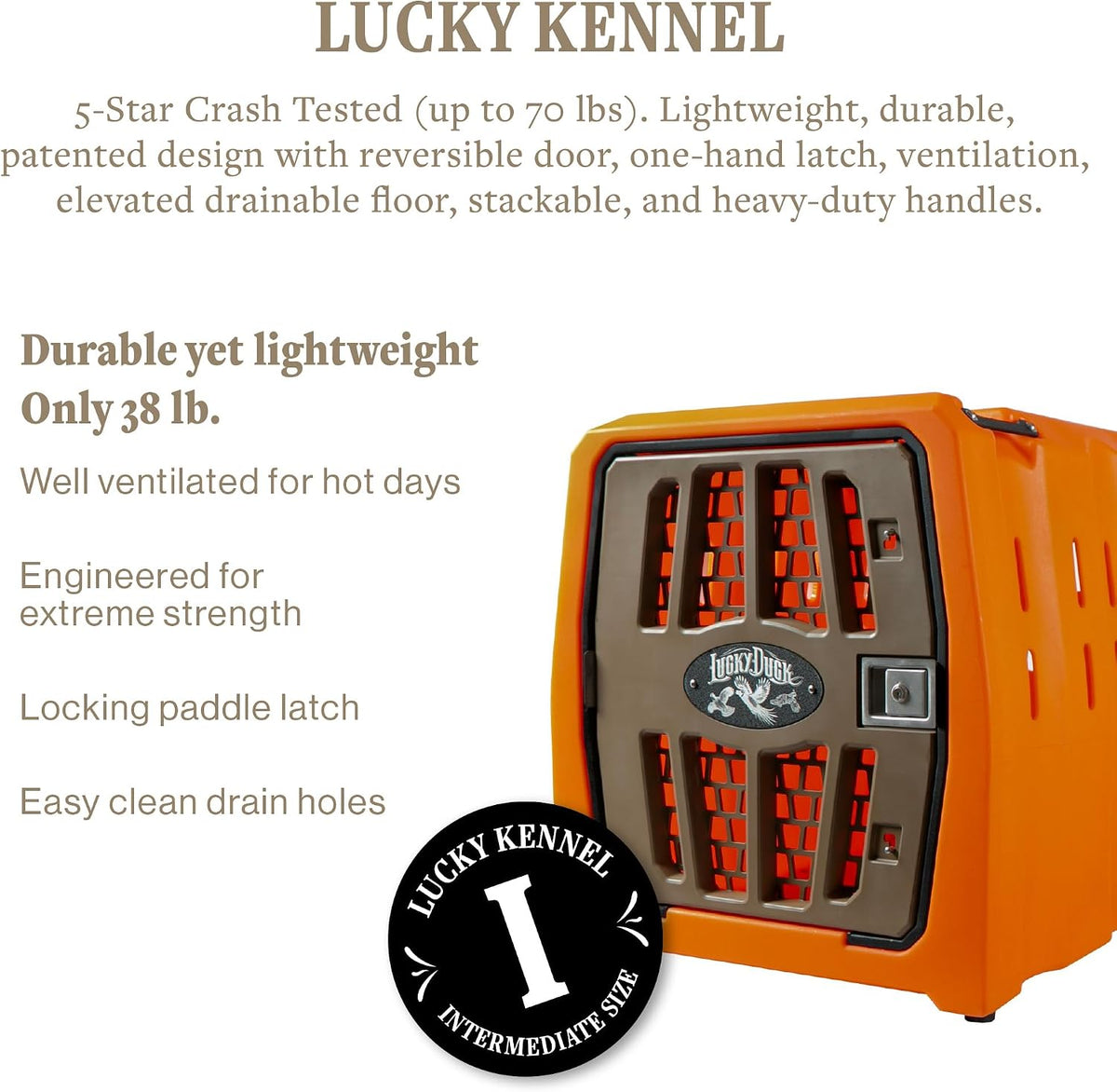 lucky dog kennel, durable crash tested portable dog shown in use