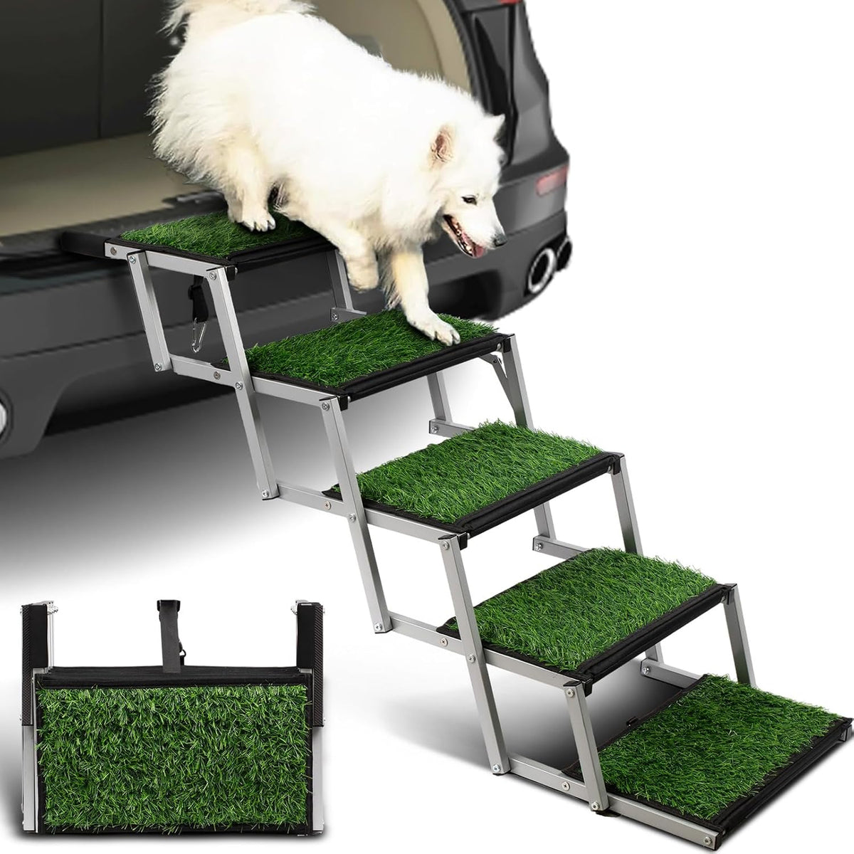 grass dog stairs for car,non-slip folding dog ramps, main product view