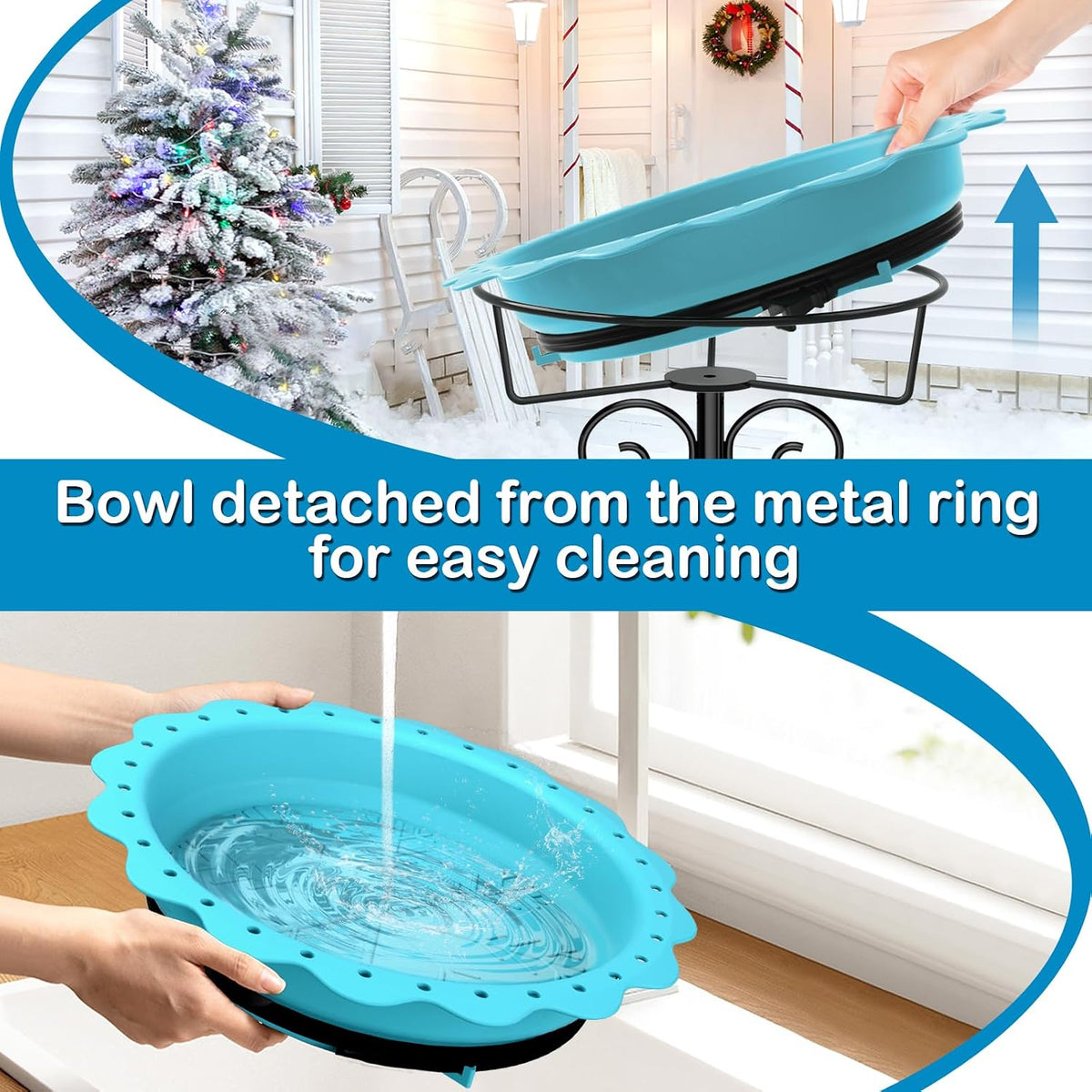 100w heated bird bath for outdoors, heated birdbath, side view