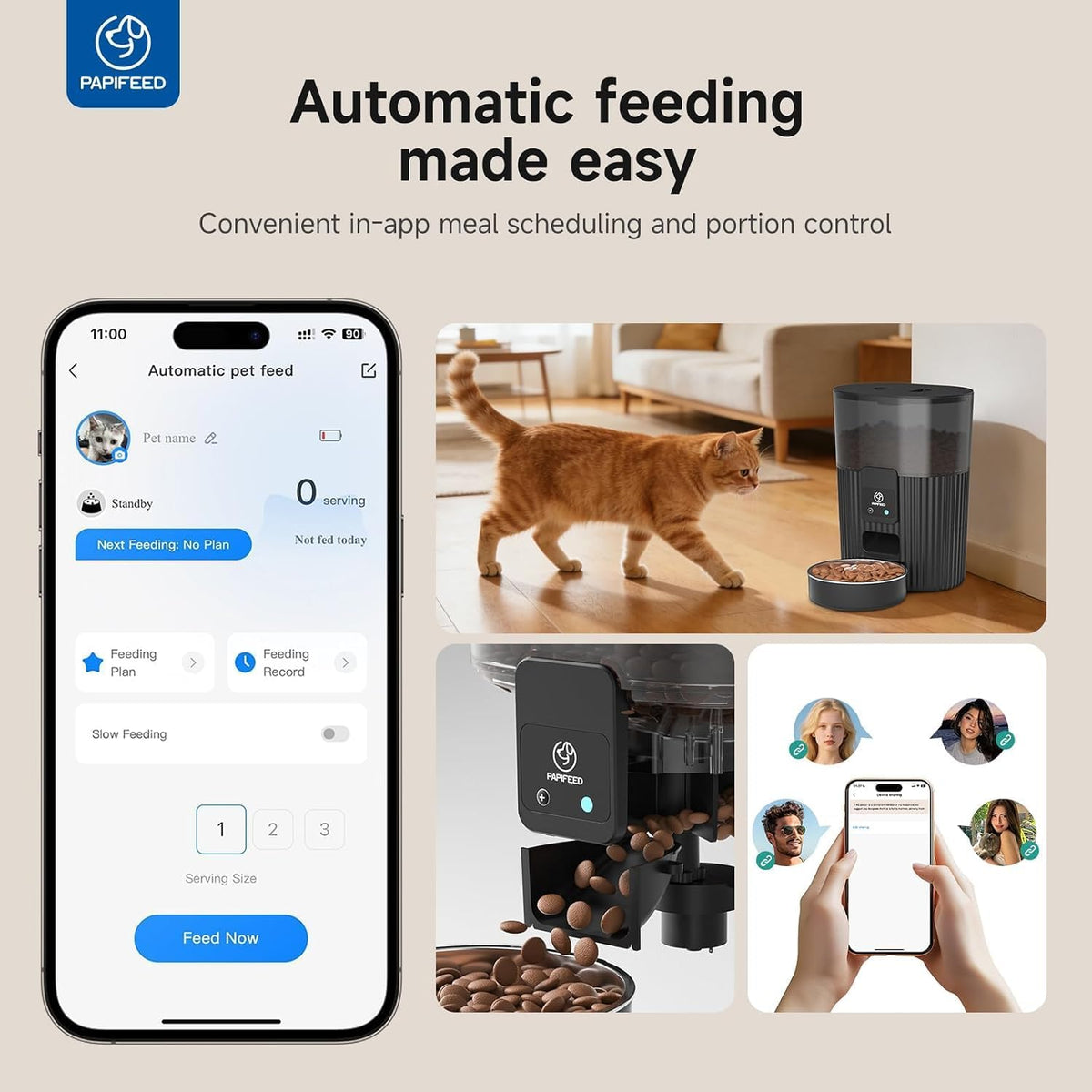 papifeed automatic cat feeder and water fountain stainless shown in use