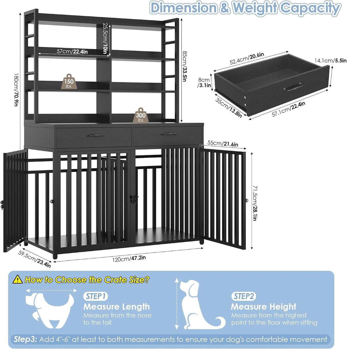 keyluv 71''h x 47.2''w large dog crate furniture, package contents