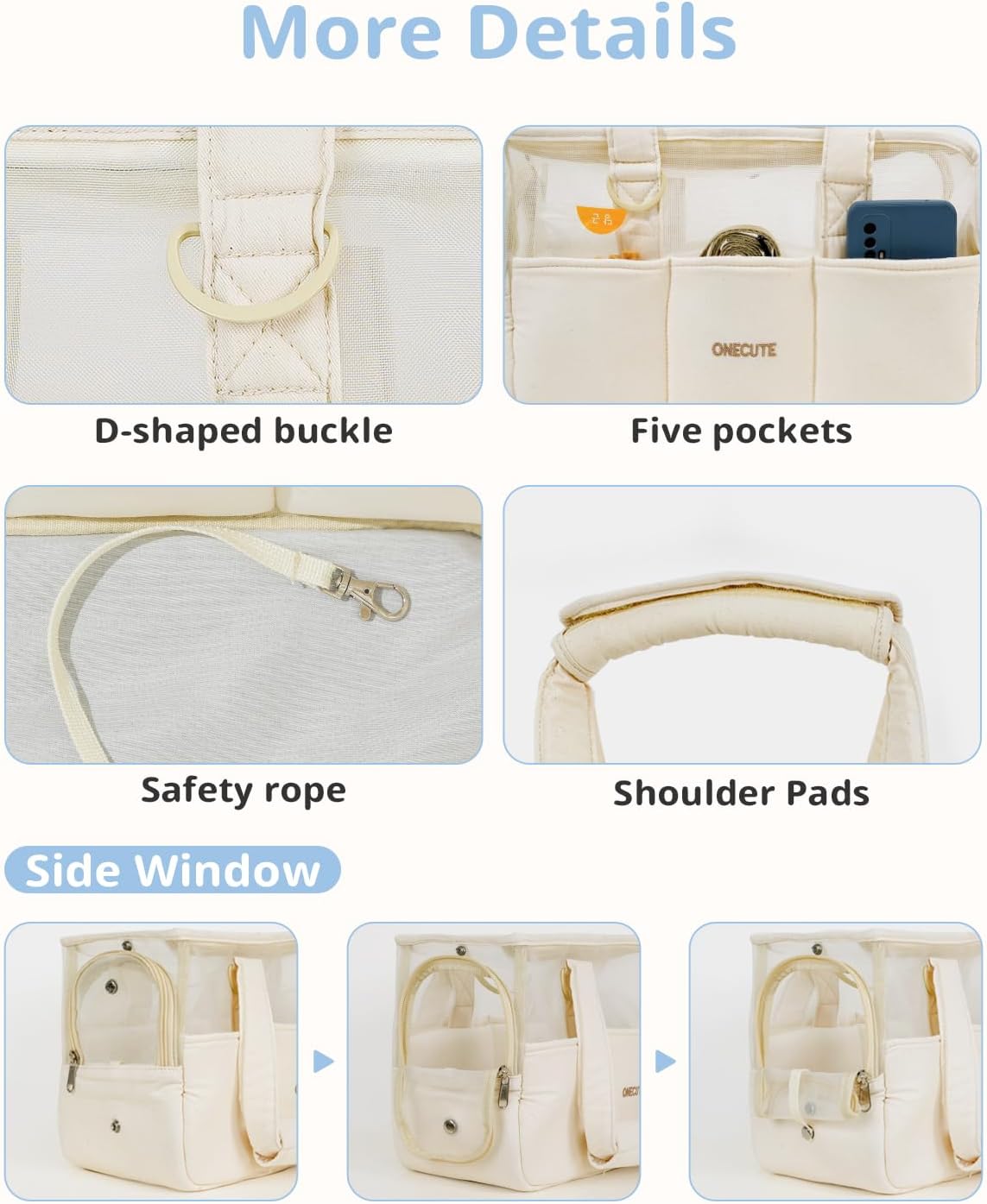onecute dog purse carrier for small dogs rabbit, side view